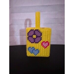 Tiny Flower Tote Bag  Yellow Plastic Canvas Handmade Floral Gift for Her